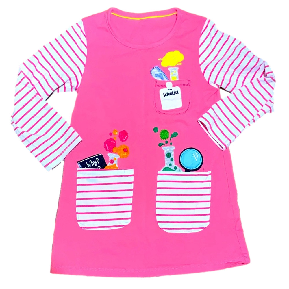 Scientist Appliqué Pocket STEM Long Sleeve Dress